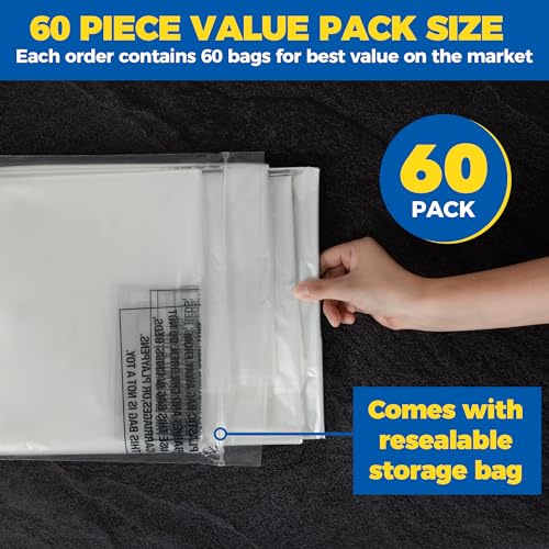 60-Pack Dry Cleaning Bags for Clothes 40-Inch Long - Clear Plastic Garment Bags for Hanging Clothes, Dry Cleaner Plastic Clothing Cover for Suits, Coat, Shirt, & Pants - color: Clear - 40 Inch Length