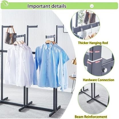 Floor Standing Metal Garment Rack - Heavy Retail Display Racks With Wheels | 6 Arms Clothing Rack, Square Tubing Portable Shirt Racks, Merchandise Display For Hanging Clothes (Silver) - color: Silver