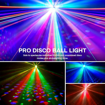 DJ Lights for Parties, Pro 8 in 1 DMX512 Laser Light Show with Disco Ball Light, RGB and Gold Strobe,UV Black Lights-Sound Activated LED Lighting for Home, Karaoke, Clubs, Gigs, and DJ Lighting