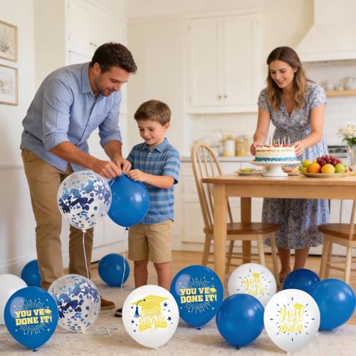 Blue Gold Graduation Balloons 20PCS, 12 Inch Latex Balloons for Class of 2026 Party Party Decorations Supplies - style: Blue Gold Balloons