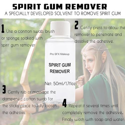 CCbeauty 15ml Spirit Gum Adhesive And 50ml Remover SFX Makeup Kit, Professional Bald Cap Glue For Costume, Special Effects Body Skin Wig Prosthetics Glue For Halloween Cosplay Stage Theatre Makeup