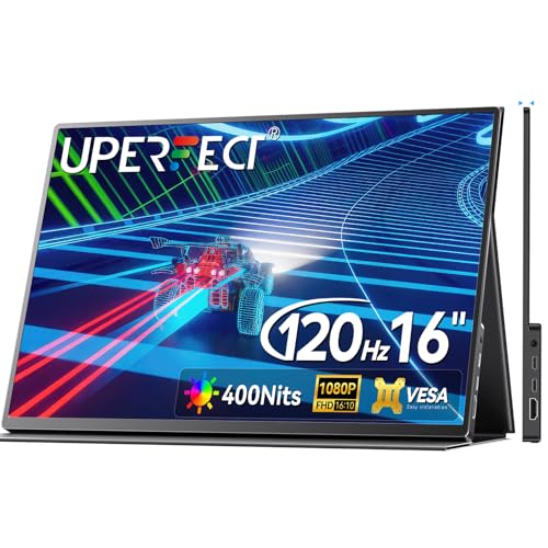 UPERFECT 16” Portable Gaming Monitor | 120HZ, HDR | 400Nits |1080P IPS | Ultra-Slim & Lightweight | Aluminum Alloy | Smart Cover & VESA | Travel External Second Screen for Laptop, PC, Game Console
