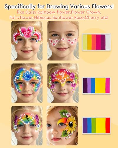 Anka Bella Face Painting Kit for Kids & Adults, Professional Water Activated Face Paint Palette with 14 Brushes, Stencils & Sponges, Non Toxic Hypoallergenic Washable for Drawing Various Flowers - color: BloomArt Palette