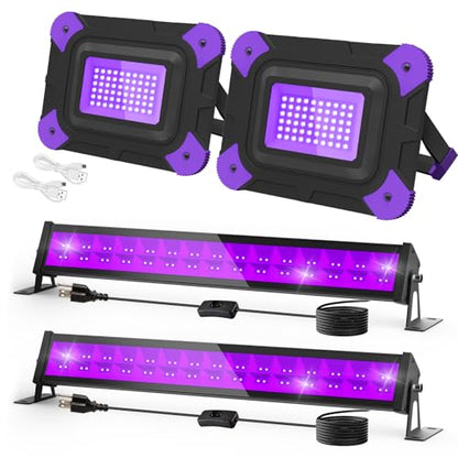 T-SUN LED Black Lights/Black Lights Bar, 2 Pack Blacklight for Party, Body Paint, Stage Lighting, Aquarium, Fluorescent Poster, Glow in The Dark