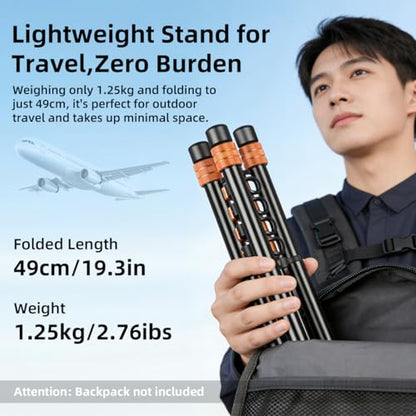 Light Stand with Flip Locks 81in/206cm - 49cm Folded Compact Aluminum Stand, Detachable Center Column, 5kg Capacity, Fits LED Video Lights & Camera Tripod