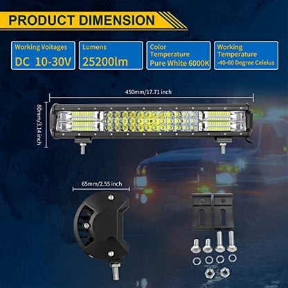 AUXTINGS 18 inch 252W Triple Row 7D Spot Flood Combo Beam LED Light Bar Waterproof LED Work Driving Lights for Vehicle Off Road Jeep ATV AWD SUV 4WD 4x4 Pickup - size: 18 inch 3 row