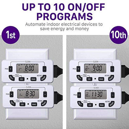 Fosmon 7 Day Digital Timers for Electrical Outlets, Indoor Plug-in Light Timers Switch Programmable, Electric Wall Plug for Grow/Reptile Light, Lamp, Appliance, Aquarium, Fish Tank - 2 Pack - style: 7 Day 2 pack