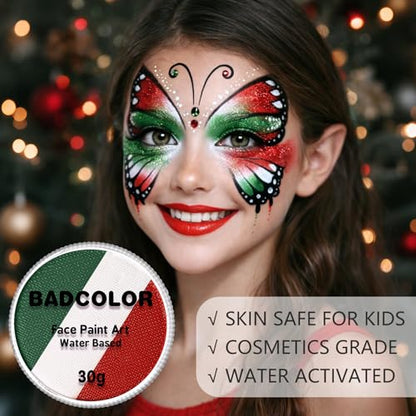 Green White Red World Cup Mexico Flag Face Body Paint Set, Face Painting Kit with Paintbrushes for Halloween Day of the Dead Catrina Makeup Clown Skull Tribal Warrior Christmas Elf Queen SFX Make-up - color: Mexico Flag/Catrina