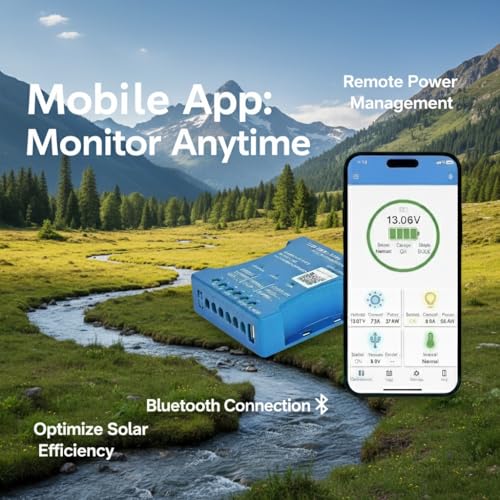 Solar Charge Controller 20A with Bluetooth – 12V/24V Auto Detect, LCD Display & USB Port, Compatible LiFePO4 Lithium Gel AGM Sealed, Monitor via LM Solar App (iOS/Android), 3-Stage Charging