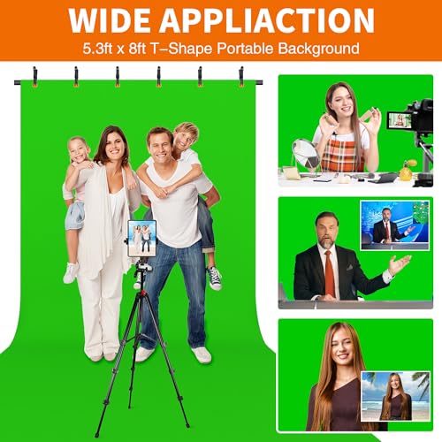 Forlogic Portable T-Shape Backdrop Stand Support Kit 8x5.3ft, Adjustable Photo Green Screen Back Drop Stand for Party, Photography Videography Studio (8×5.3Ft) - size: 8×5.3Ft