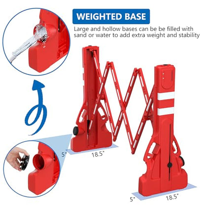 RELIANCER Expandable 7.41ft Safety Barricade,Retractable Security Barrier Water Filled Weighted Base,Adjustable Traffic Barricades,Outdoor Crowd Control Barriers,Driveway Isolation Gate,Garden Fence - color: Red