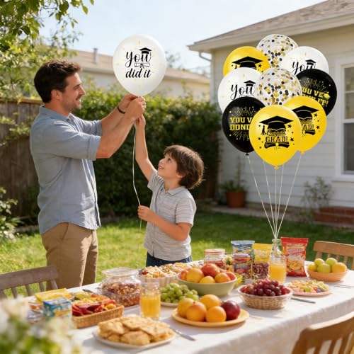 Black Gold Graduation Balloons, 20PCS 12 Inch Latex Balloons, Class of 2026 Party Decor Arch, Centerpieces - style: Black Gold Balloons