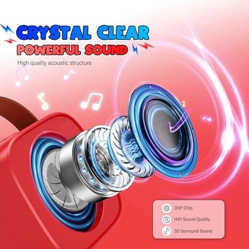 Mini Karaoke Machine Toys Gifts: Kids Toys Birthday Gifts for 4 5 6 7 8 9 Years Old Girl Boy LED Portable Bluetooth Speaker with 2 Wireless Microphone Girl Gift Age 3-12+ - color: Red
