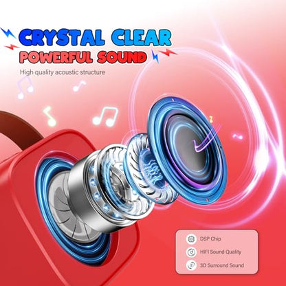 Mini Karaoke Machine Toys Gifts: Kids Toys Birthday Gifts for 4 5 6 7 8 9 Years Old Girl Boy LED Portable Bluetooth Speaker with 2 Wireless Microphone Girl Gift Age 3-12+ - color: Red