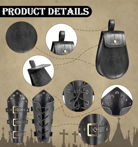 7PCS Renaissance Accessories Men Medieval Faux Leather Belt Viking Accessories Women for Halloween Cosplay - color: 5pcs Black a
