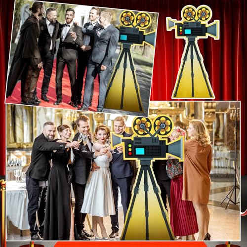 Yookeer 6 Ft Movie Award Night Party Decoration Red Carpet Camera Stand-Up Cardboard Cutout Lifesize Movie Theme Prom Decor Awards Night Photo Booth Backdrop for Themed Party Events Supplies - style: Camera