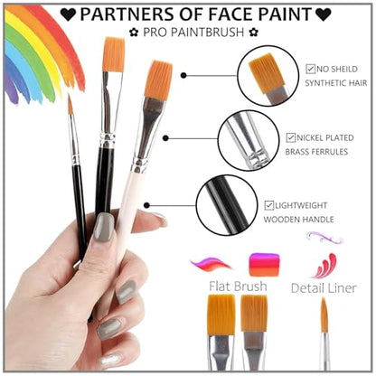 Black Green Brown Camo Face Paint with Brushes Set, Water Based Face Painting Kit for Camouflage Military Hunting & Paintball, Facepaint for Kids & Adults Halloween Special FX Cosplay Costume Makeup - color: Black+Green+Brown+3Pcs Brushes