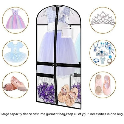 3 Pack Clear PVC Dance Costume Bags, 39 Inch Garment Bag for Dance Competitions, Kids Hanging Clothes Cover for Closet Storage with Accessories Pockets - size: 3 Pack