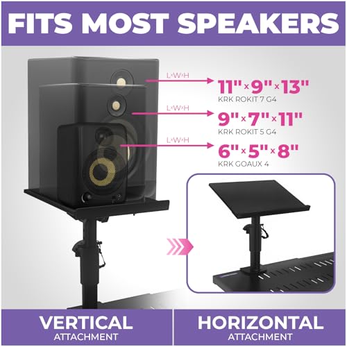 Liquid Stands Studio Monitor Stands - Music Studio Desktop Speaker Stand - 2 Pack 12x9 Clamp-on Adjustable Short or Tall Speaker Support for Music Booth Desk Audio Monitor Stand Mount with Tilt