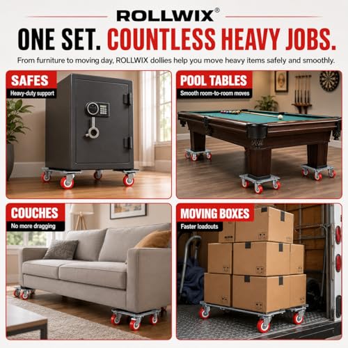 Heavy Duty Furniture Movers, 4000 lb Furniture Dolly Kit | Steel moving dolly kit with 6.9 in platforms and 360 degree rubber wheels for furniture and pool tables.