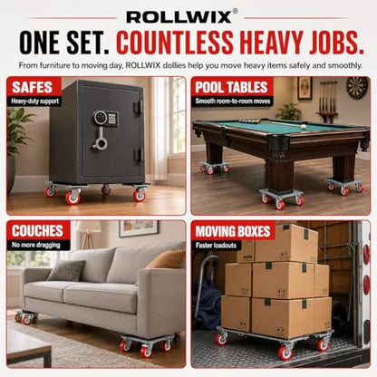 Heavy Duty Furniture Movers, 4000 lb Furniture Dolly Kit | Steel moving dolly kit with 6.9 in platforms and 360 degree rubber wheels for furniture and pool tables.