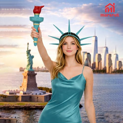 2pcs Statue of Liberty Crown and Torch Set, Statue of Liberty Light Costume Accessories, Wearable Hat Headband Headpiece Kit for Lady Adult Women, Independence Day Cosplay, Halloween, Patriotic Props