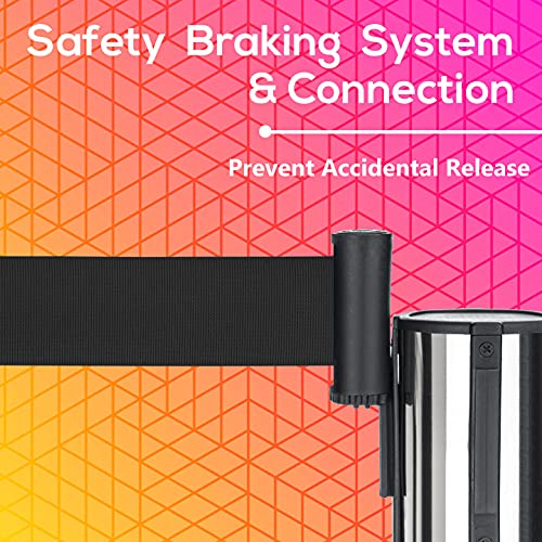 DuraSteel Crowd Control Barriers Line Dividers - Silver Stanchion Stainless Steel Posts with 6.5ft Black Retractable Belt Ropes - for Store Queues, Airport Lines, Event Entries - 2 Set/Pack - color: Black Belt, style: Silver Stanchion 2 Pieces Set