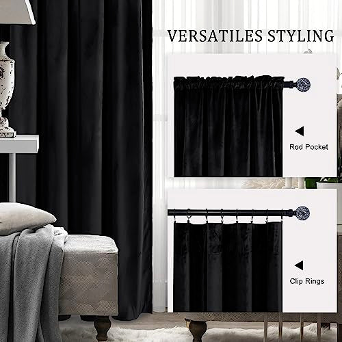 Hiasan Black Velvet Blackout Curtains 96 inches Long, 2 Panels, 42W x 96L - color: Black, size: 42"W x 96"L (Pack of 2)