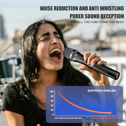 AX322 Professional UHF Wireless Dynamic Microphone Set, Dual Microphones with Rechargeable Receiver, Plug and Play, Suitable for Karaoke and Musical Instruments - color: AX322