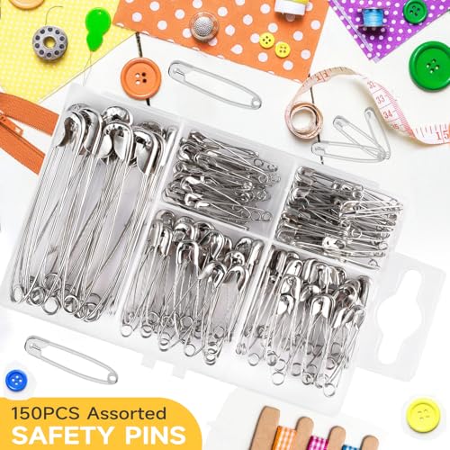 Huhuhero 160Pcs Safety Pins, Large & Small Safety Pins for Clothes Sewing - color: Silver, size: 5 Different Size, 160 Pack