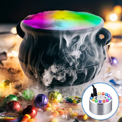 Yaomiao 1 Piece Halloween Mist Maker Fogger with 12 LED Lights, Silver | Small Ultrasonic Fog Machine, For Pond Fountain Water Garden, Mister Air Humidifier, Halloween Spooky Atmosphere Effects - color: Silver