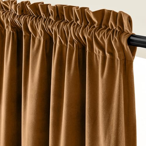 Lazzzy Extra Long Golden Brown Velvet Curtains 52×108 Inch 2 Panels | Soft Velvet, For Tall Windows & High Ceilings, Light Shifting Texture, Elegant Luxury Drape, Rich, Rod Pocket - color: R | Gold Brown, size: 52"W x 108"L (Pack of 2)
