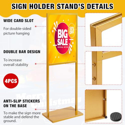 Blulu 4 Pcs Sign Stand Holder, 19.6"x 27.5" Double Sided Metal Wedding Sign Stand, Heavy Duty Floor Standing Poster Holder, Outdoor Banner Stands with Non Slip Mat for Board and Foam Display (Gold) - color: Gold