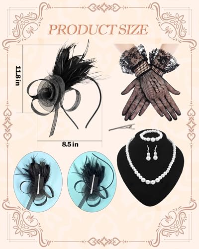 Fascinators Hat for Women Tea Party Tulle Mesh Headband Feather Hat for Women Veil Tea Party Hats - color: Black