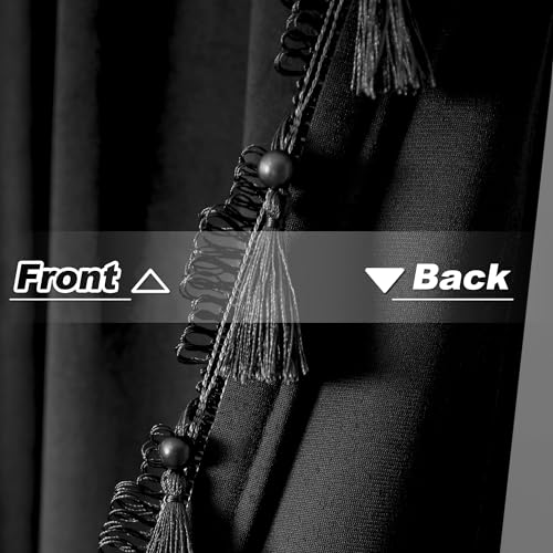 Fazhesici Black Velvet Blackout Curtains, Rod Pocket 2 Panels, 52”W x 63”H | Velvet Drapes with Tassels, Thermal Soundproof Blackout Curtains for Living Room - color: Black, size: 52"W x 63"L (Pack of 2)