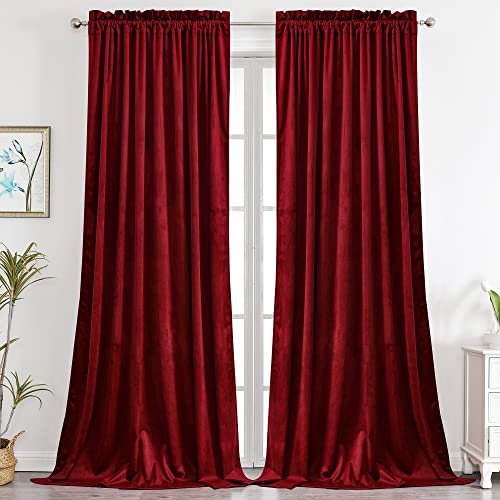 Benedeco Burgundy Red Velvet Blackout Curtains 52x84, 2 Panels | Elegant Room Darkening Thermal Insulated Noise Reducing Velvet Drapes with Back Tab and Rod Pocket for Living Room, Bedroom - color: Burgundy Red, size: 52"W x 90"L (Pack of 2)