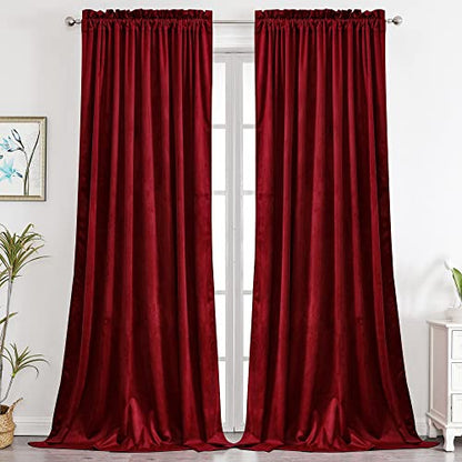 Benedeco Burgundy Red Velvet Blackout Curtains 52x84, 2 Panels | Elegant Room Darkening Thermal Insulated Noise Reducing Velvet Drapes with Back Tab and Rod Pocket for Living Room, Bedroom - color: Burgundy Red, size: 52"W x 90"L (Pack of 2)