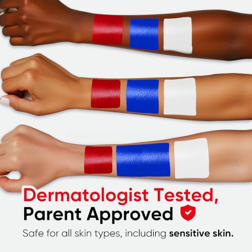 Blue Squid PRO Red White Blue Face Paint Stick - Waterproof Body Paint For Adults & Kids Eye Black Baseball, Eyeblack Softball - Hypoallergenic Twist-Up Non-Toxic Makeup Stick - Cosplay, Sports & SFX - color: Red, White & Blue