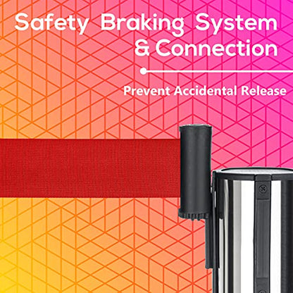 DuraSteel Crowd Control Barriers Line Dividers - Silver Stanchion Stainless Steel Posts with 6.5ft Red Retractable Belt Ropes - for Store Queues, Airport Lines, Event Entries - 2 Set/Pack - color: Red Belt, style: Silver Stanchion 2 Pieces Set