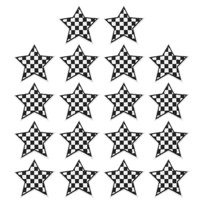 MECCANIXITY 18 Pcs Star Checkered Iron on Patches Embroidered Appliques Sew on Patches for Jacket Denim Collection Clothes Dress Hats Jeans DIY Accessory, Black/White - color: Black/White