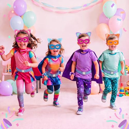 Eurzom 16 Pcs Kitties Costume Kitty Show Costume Cat Cosplay Accessories with Headbands, Mask, Heart Stickers, Blue Belts, for Halloween Cosplay Outfit Fancy Dresses Birthday Party Decoration Supplies