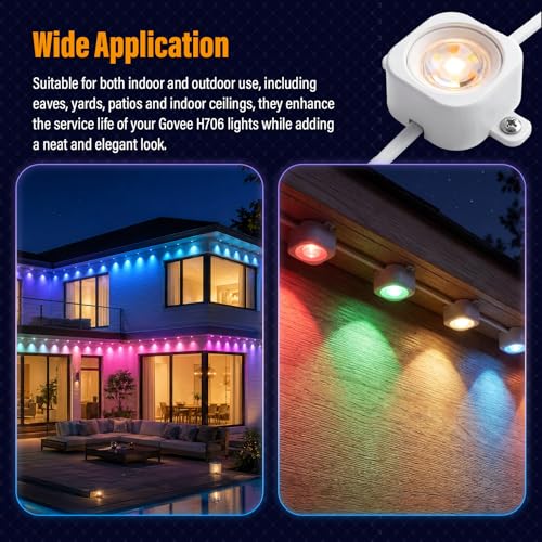 120 Pcs Light Clips for Govee H706 Permanent Outdoor Lights,White | Protective Lamp Cover Clips, Includes Mounting Screws, Replacement for 3m Glue, Ideal for Eaves, Yard & Patio