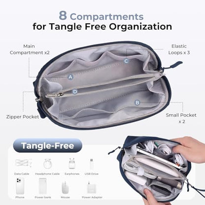 FYY Travel Cable Organizer - 8 Compartments, Lightweight, Water Repellent - color: Navy, size: (S) 8.1"× 4.7"× 2.9"