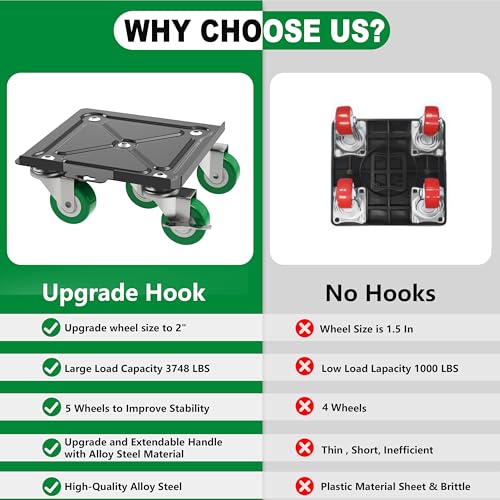 Heavy Duty Furniture Dolly 360 Rotate 5 Wheels 3400 Lbs Capacity 6.9x6.5 in | Upgraded Furniture Movers with Green Wheels, 6 Sliders, Alloy Steel Furniture Lifter Tool for Home & Office Uses - color: Green, size: 6.9x6.5 IN-6 Sliders