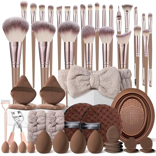 HGHDBT 53Pcs Brown Makeup Brushes Set Professional Makeup Kit Multi-functional Makeup Tool Set with Facial Makeup Accessories, Foundation Makeup Brush Kit Eye and Face Make up Brushes & Tools - color: Brown 53pcs