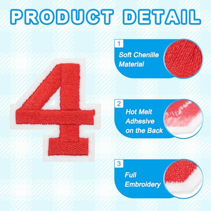 MECCANIXITY Iron on Number Patches 2" Number 4 Iron on Embroidered Patch Sew on Letter Stickers Applique for Repairing Clothing Jeans Shoes Hats DIY(Red, Pack of 9) - style: Number 4
