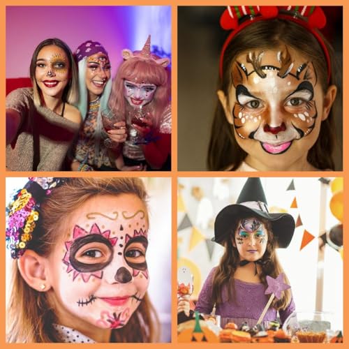 Face Painting Kit for Kids, Rainbow Split Cake Face Paint, Water Activated Facepaint Makeup Kit - One Stroke Non Toxic Rainbow Face Body Paint Set Halloween Christmas Makeup