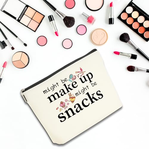 4 PCS Friend Gifts for Women Makeup Bag, Funny Gifts Cosmetic Bag | Snack Bags, Sister Birthday Christmas Graduation Friendship Gift for Daughter from Mom - Might Be Makeup Might Be Snacks - color: Multicolor 0094