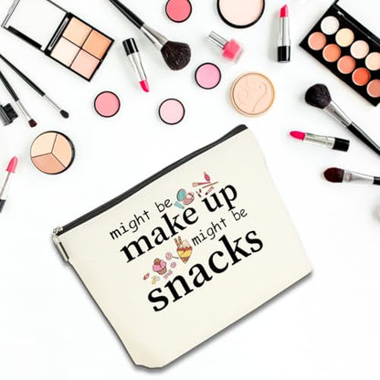 4 PCS Friend Gifts for Women Makeup Bag, Funny Gifts Cosmetic Bag | Snack Bags, Sister Birthday Christmas Graduation Friendship Gift for Daughter from Mom - Might Be Makeup Might Be Snacks - color: Multicolor 0094