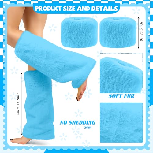 4 Pcs Bear Ears Headband Wrist Leg Wraps for Mardi Gras | Plush Furry Accessories for Costume Party Masquerade, 70s Themed Cosplay, Soft Wrist Cuffs Boot Covers, Easy on Off - color: Blue